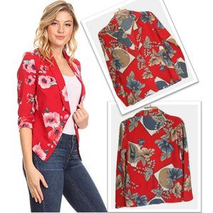 3/$10 Stylish Red Floral Print Blazer Jacket - Size S